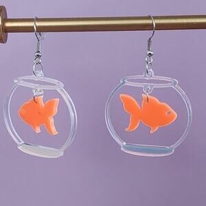 Fish in a Fishbowl Earrings Fun Novelty Acrylic New